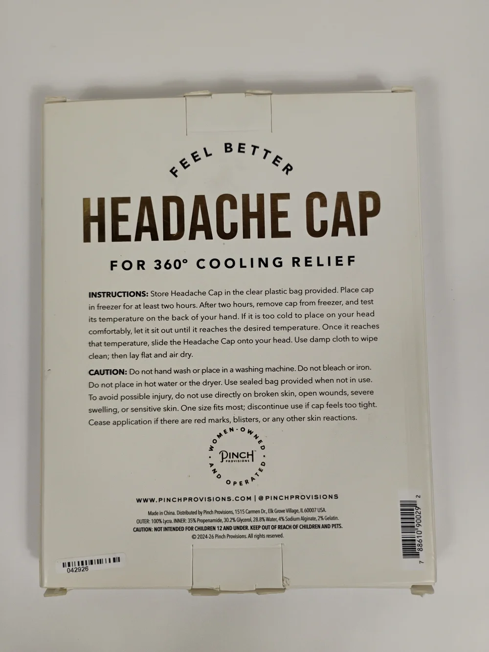 Black Headache Cap - Cooling Relief Mask